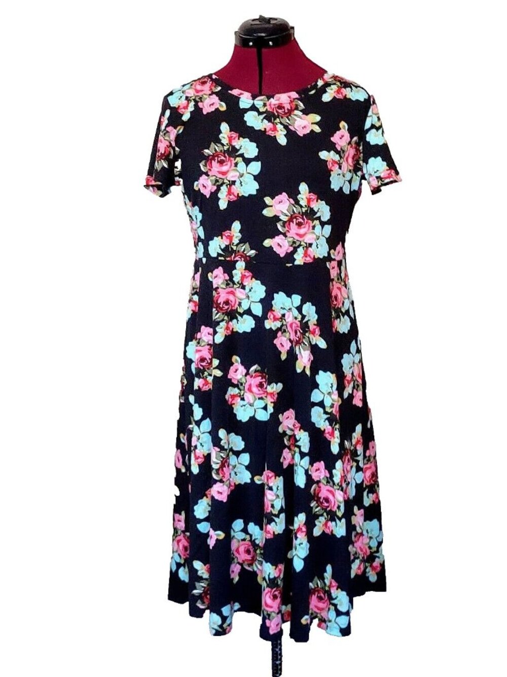 Huhot Women’s Dress Large Multicolor Floral Knit Stretch Casual Fit & Flare